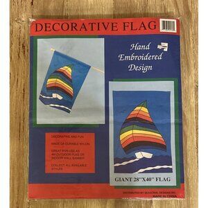 SAILBOAT Decorative Flag Hand Embroidered Giant Size 28" x 40" Durable Nylon